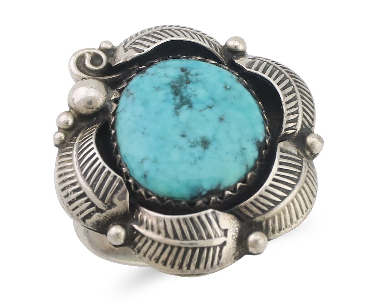 Navajo Ring 925 Silver Natural Blue Turquoise Native Artist Signed PB C.80's