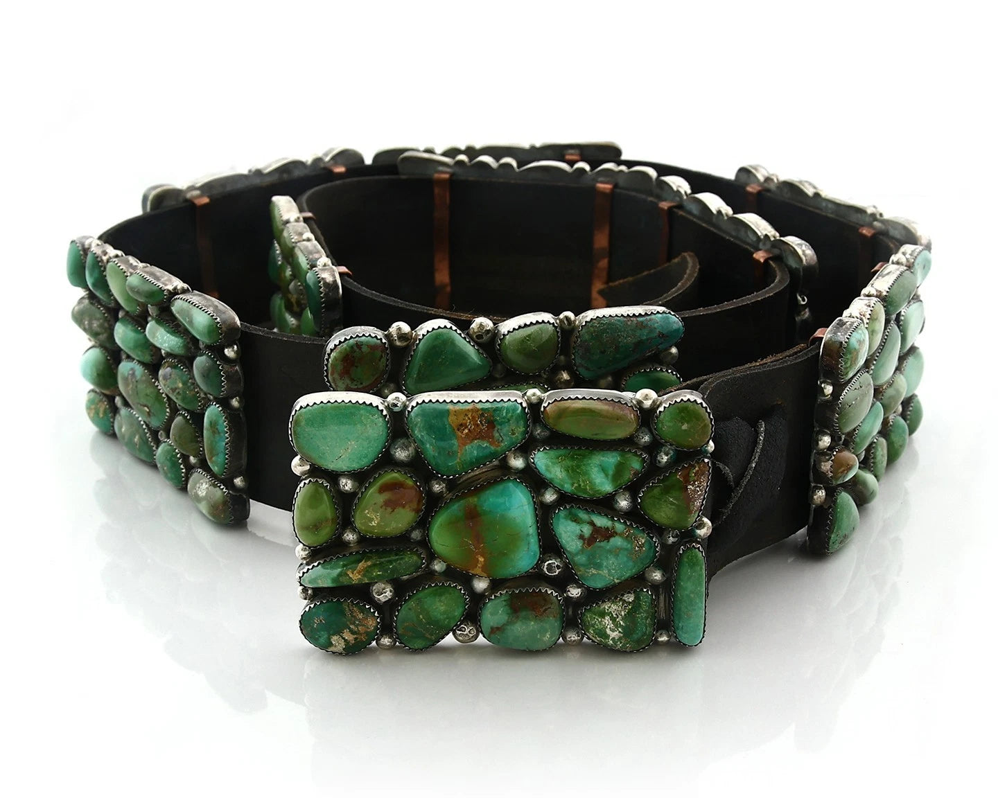 Navajo Belt Sterling Silver Gem Grade Turquoise Vintage Native Artist C.80's