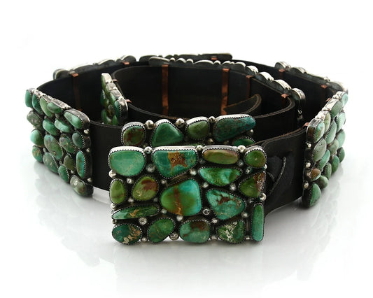 Navajo Belt Sterling Silver Gem Grade Turquoise Vintage Native Artist C.80's