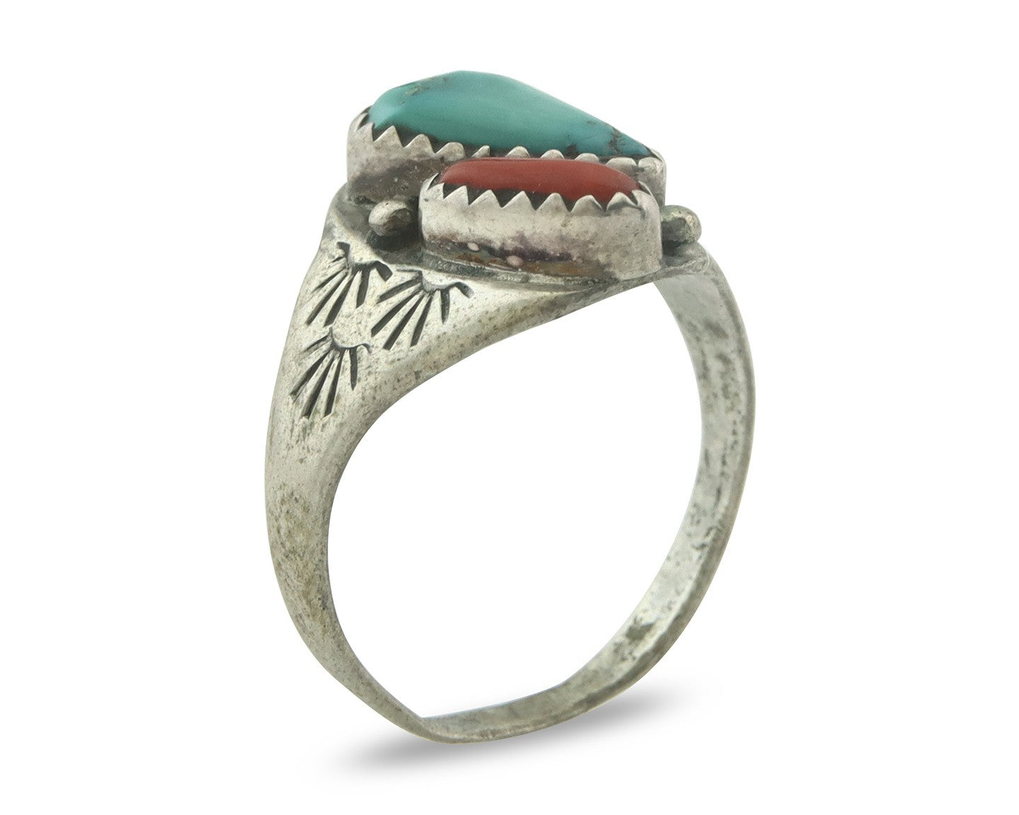 Vintage Navajo Ring 925 Sterling Silver Natural Gemstone Authentic Size 8.0