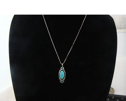 Navajo Necklace Sterling Silver Turquoise Vintage Signed TJW