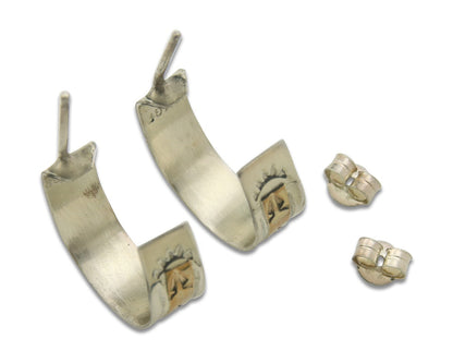 Navajo Hoop Earrings 925 Silver & Gold Native American Artist C.80's