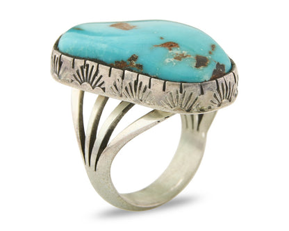 Navajo Ring 925 Sterling Turquoise Signed D Zachary C.80's Size 8.0