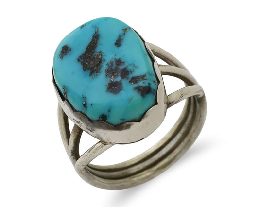 Navajo Ring 925 Silver Natural Blue Turquoise Signed Tony Guerro C.80's
