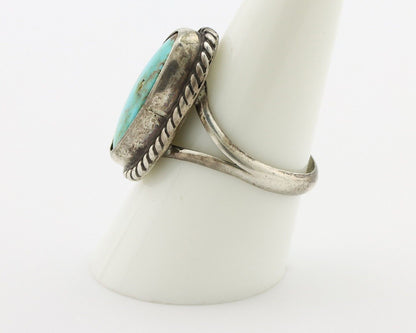 Navajo Ring 925 Silver Natural Kingman Turquoise Native American Signed C.80's