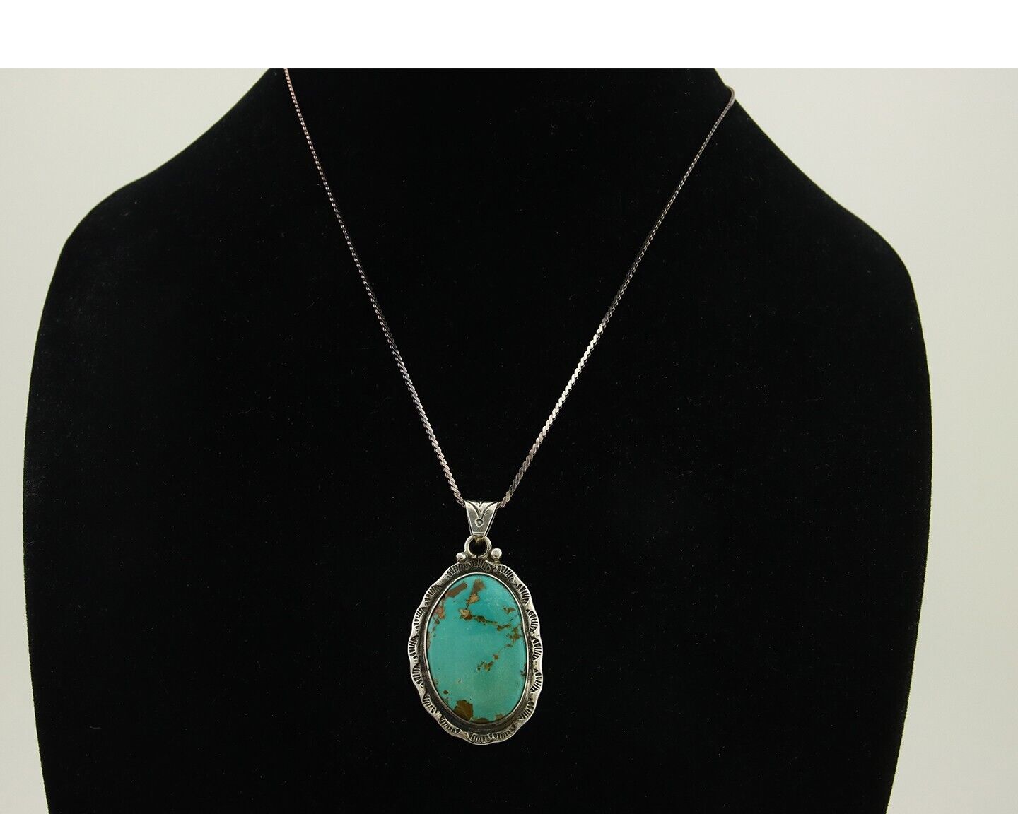 Navajo Necklace 925 Silver Natural Turquoise Artist Signed M Montoya C.80's