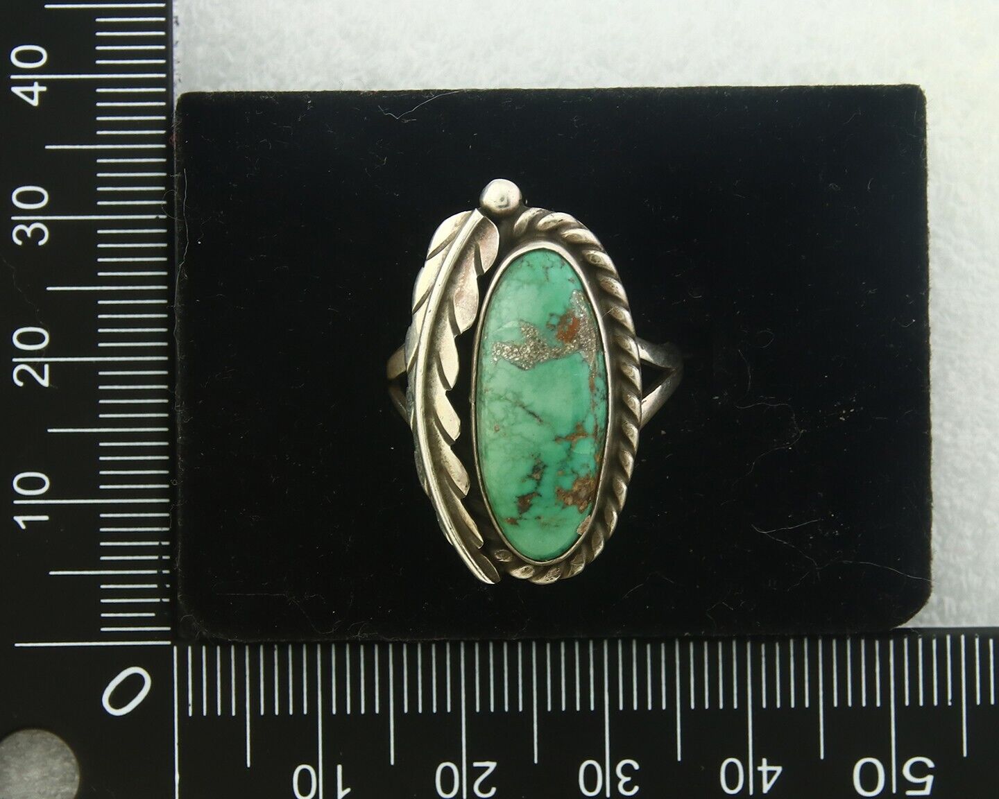 Navajo Ring 925 Sterling Blue Turquoise Artist Signed Sunset C.80's