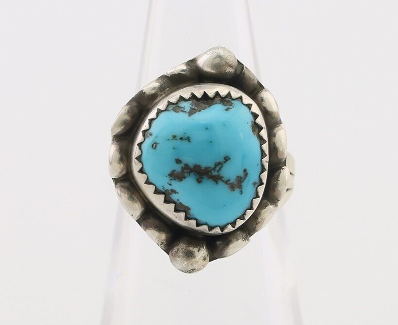 Navajo Ring 925 Silver Sleeping Beauty Turquoise Artist Signed SC C.80's