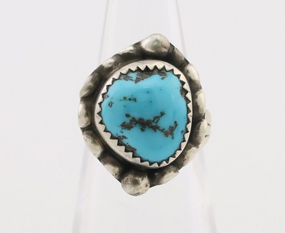 Navajo Ring 925 Silver Sleeping Beauty Turquoise Artist Signed SC C.80's
