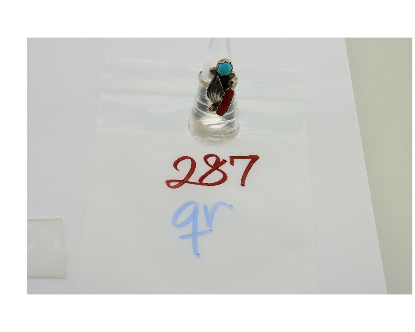 Navajo Handmade Ring 925 Silver Coral & Turquoise Native Artist C.80's