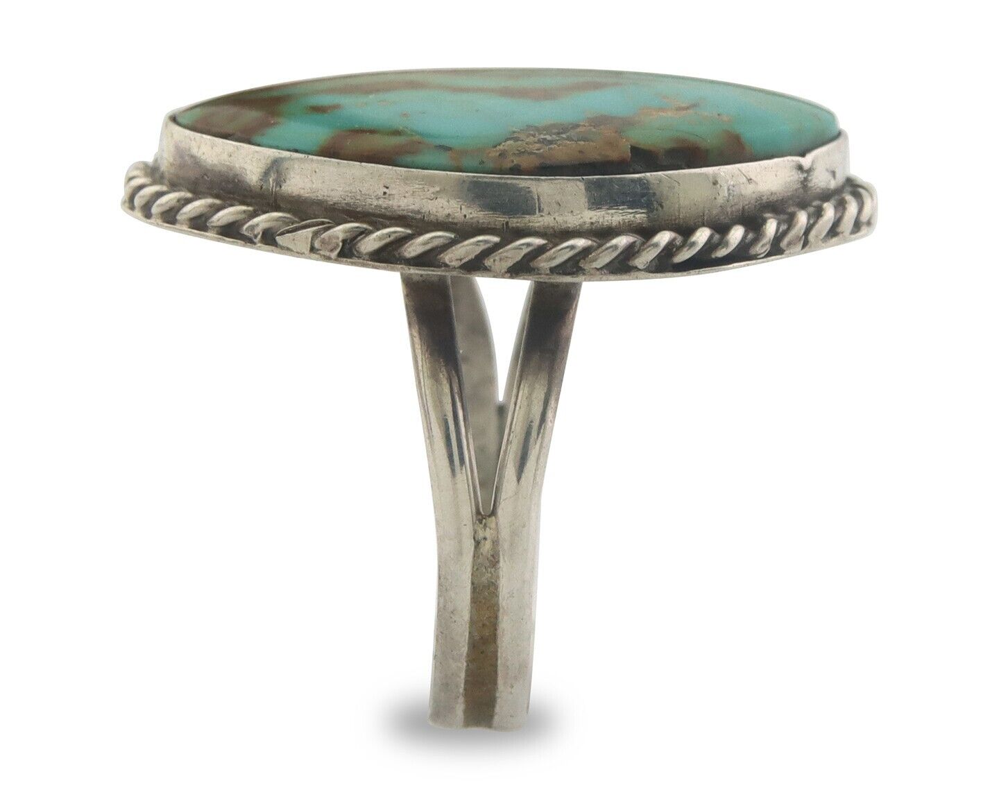 Navajo Ring 925 Sterling Natural Turquoise Native Artist C.80's Size 8.5