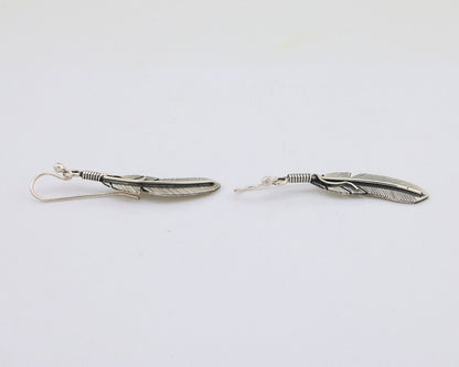 Navajo Eagle Feather Dangle Earrings 925 Silver Native American Artist C.80's