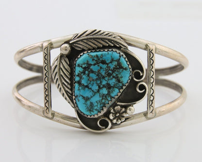 Navajo Bracelet 925 Silver Blue Nugget Turquoise Artist Signed AJ C.80's