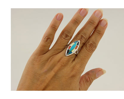 Navajo Ring 925 Silver Turquoise Shell Onyx Spiney Oyster Native Artist C.80's