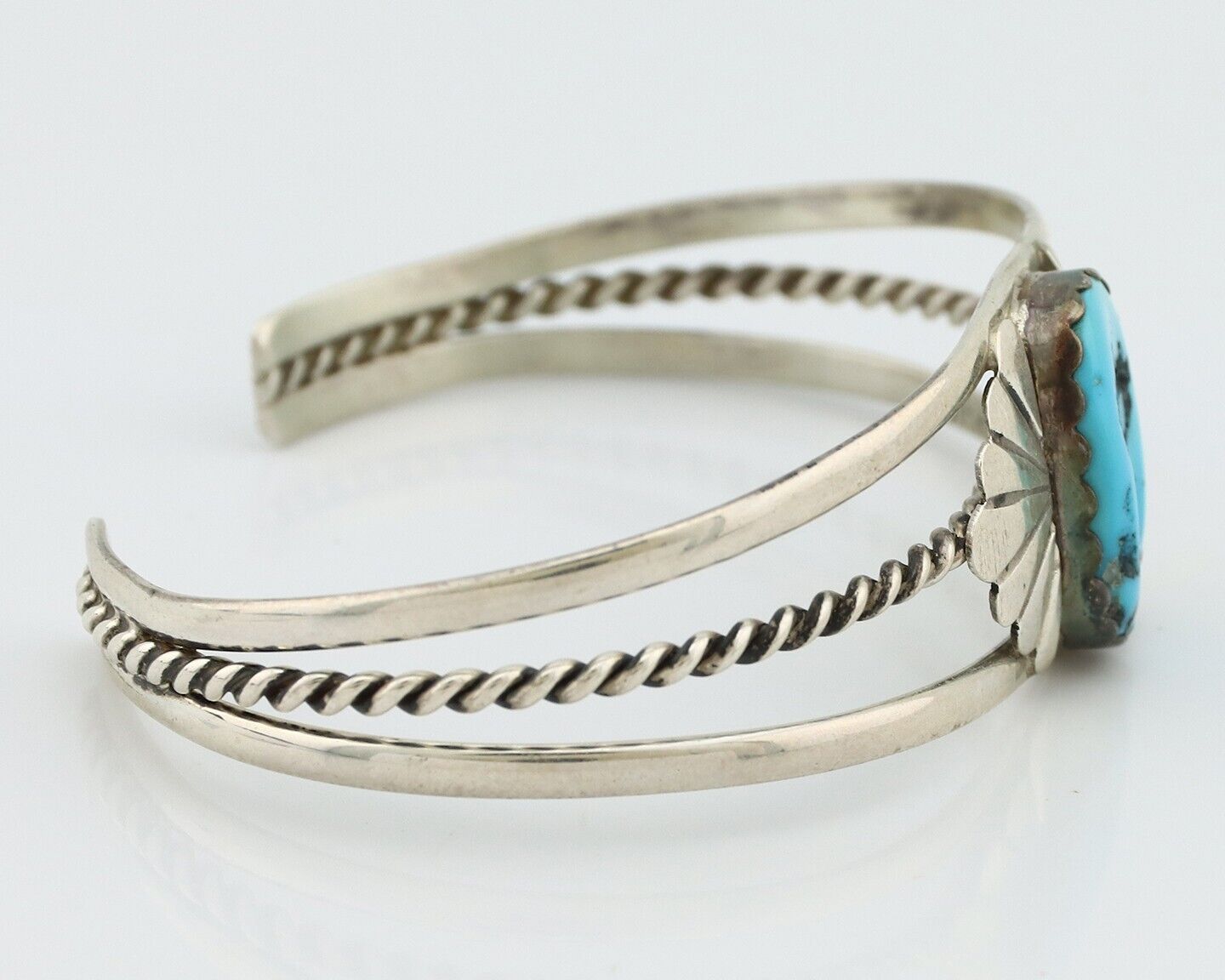 Navajo Bracelet 925 Silver Sleeping Beauty Turquoise Artist Signed LT CHEE C80s