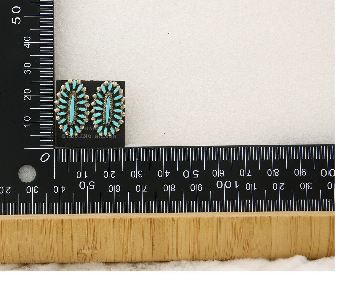 Zuni Concho Earrings 925 Silver Natural Turquoise Artist Signed LP C.80's