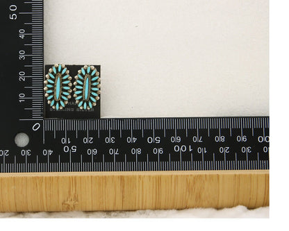 Zuni Concho Earrings 925 Silver Natural Turquoise Artist Signed LP C.80's
