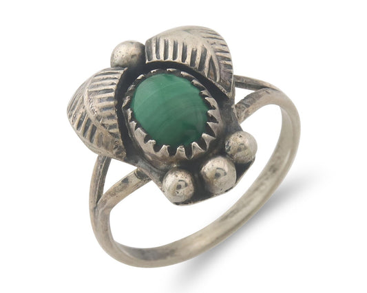Vintage Navajo Ring 925 Sterling Authentic Traditional Malachite Size 5.75