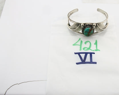 Vintage Navajo Bracelet 925 Silver Turquoise Tranditional Handmade Signed Gecko