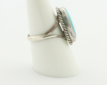 Navajo Ring .925 Silver Natural Blue Turquoise Native American Signed C.80's