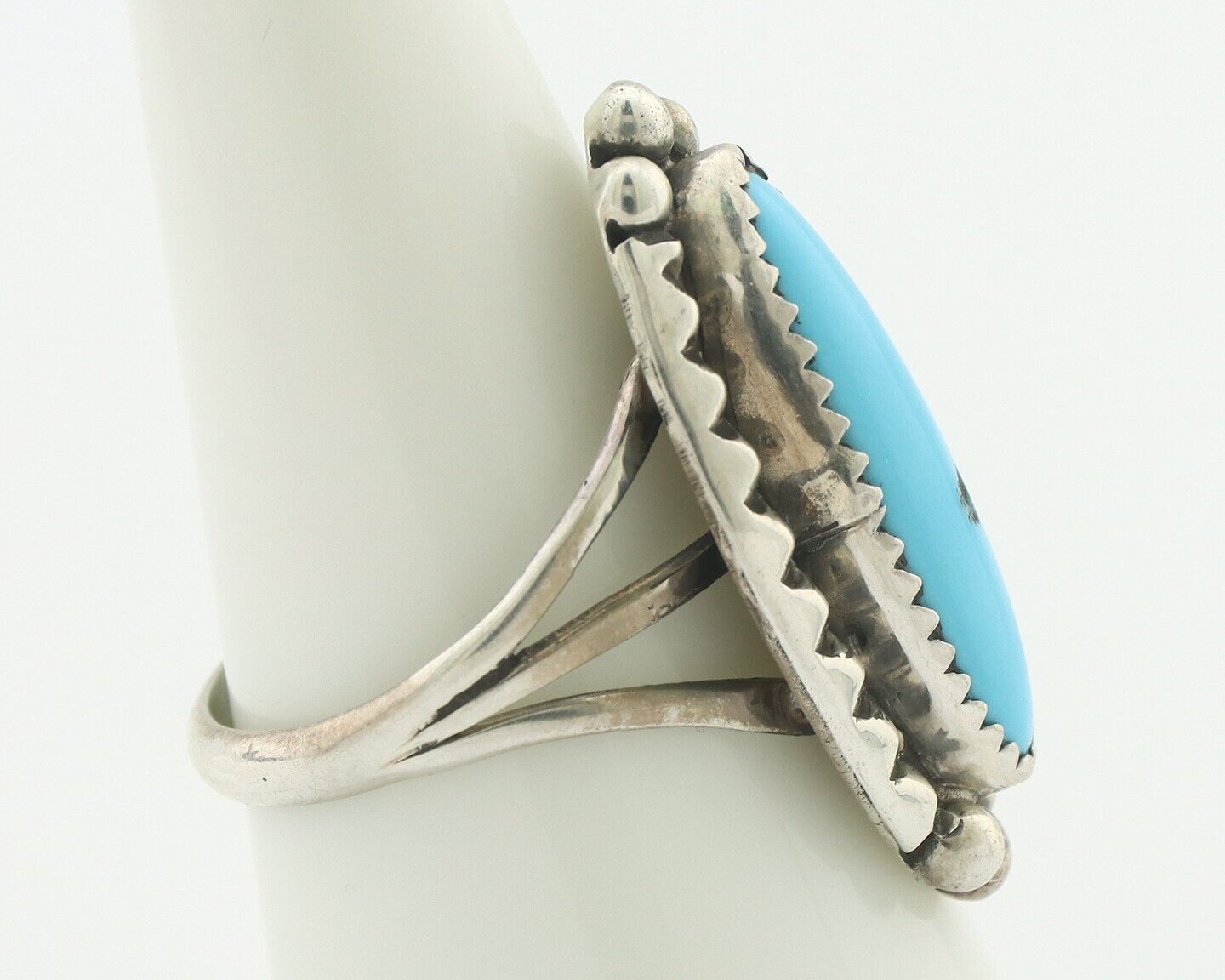 Navajo Ring .925 Silver Sleeping Beauty Turquoise Native American Artist C.80's
