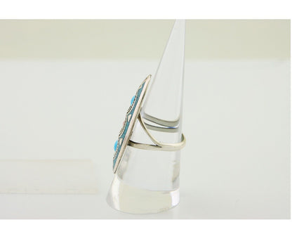 Navajo Handmade Ring 925 Silver Coral & Turquoise Signed Circle JW C.80's