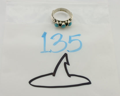 Navajo Ring 925 Silver Sleeping Beauty Turquoise Artist Signed WR C.80's