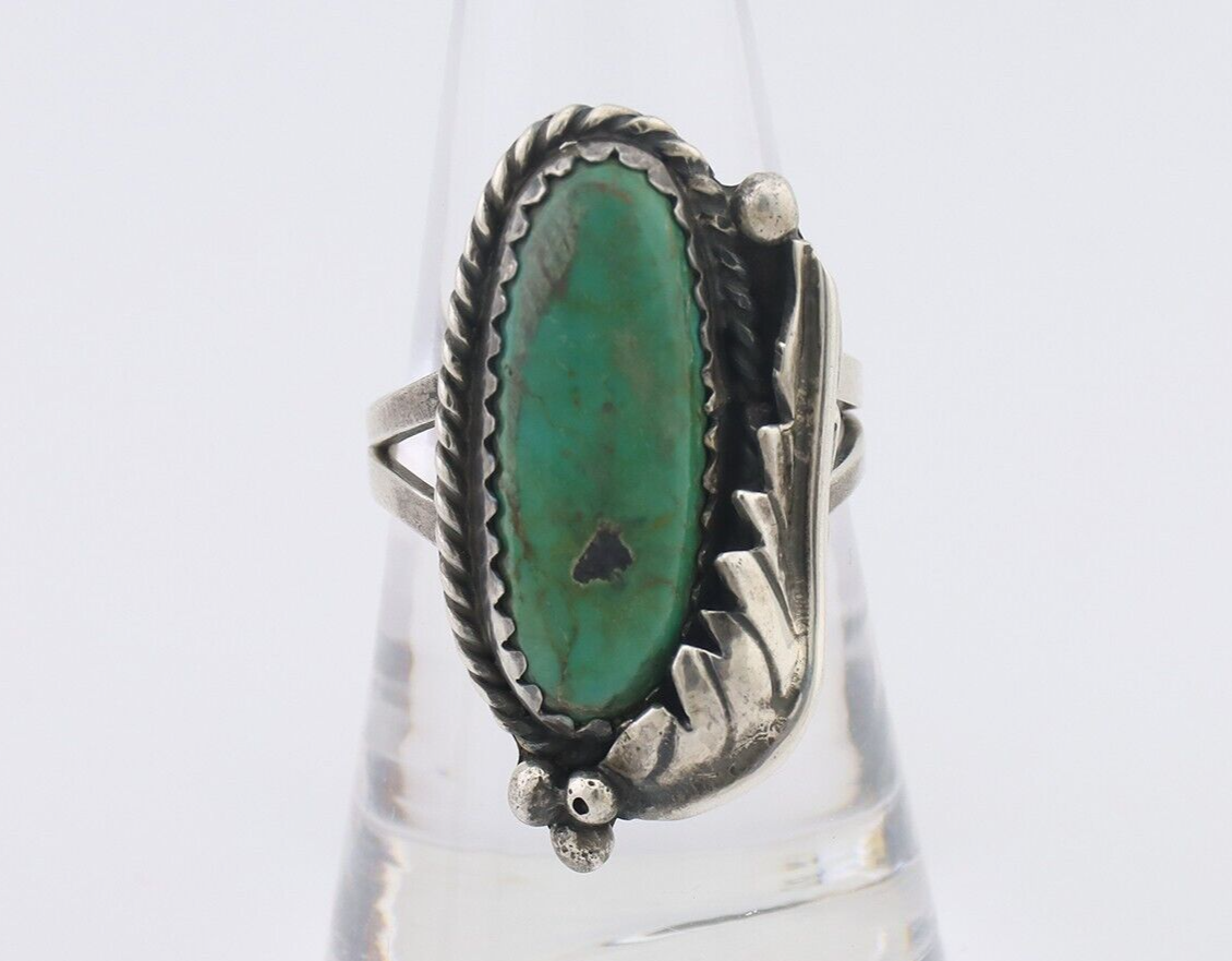 Navajo Ring 925 Silver Natural Green Turquoise Native American Artist C.80's