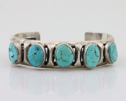 Navajo Cuff Bracelet 925 Silver Natural Blue Turquoise Signed M Montoya C.80's