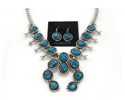 Navajo Necklace Earring Set Sterling Silver Vintage Morenci Turquoise Handmade