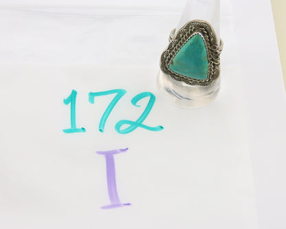 Navajo Ring 925 Sterling Natural Blue Turquoise Native Artist C.80's Size 9.0
