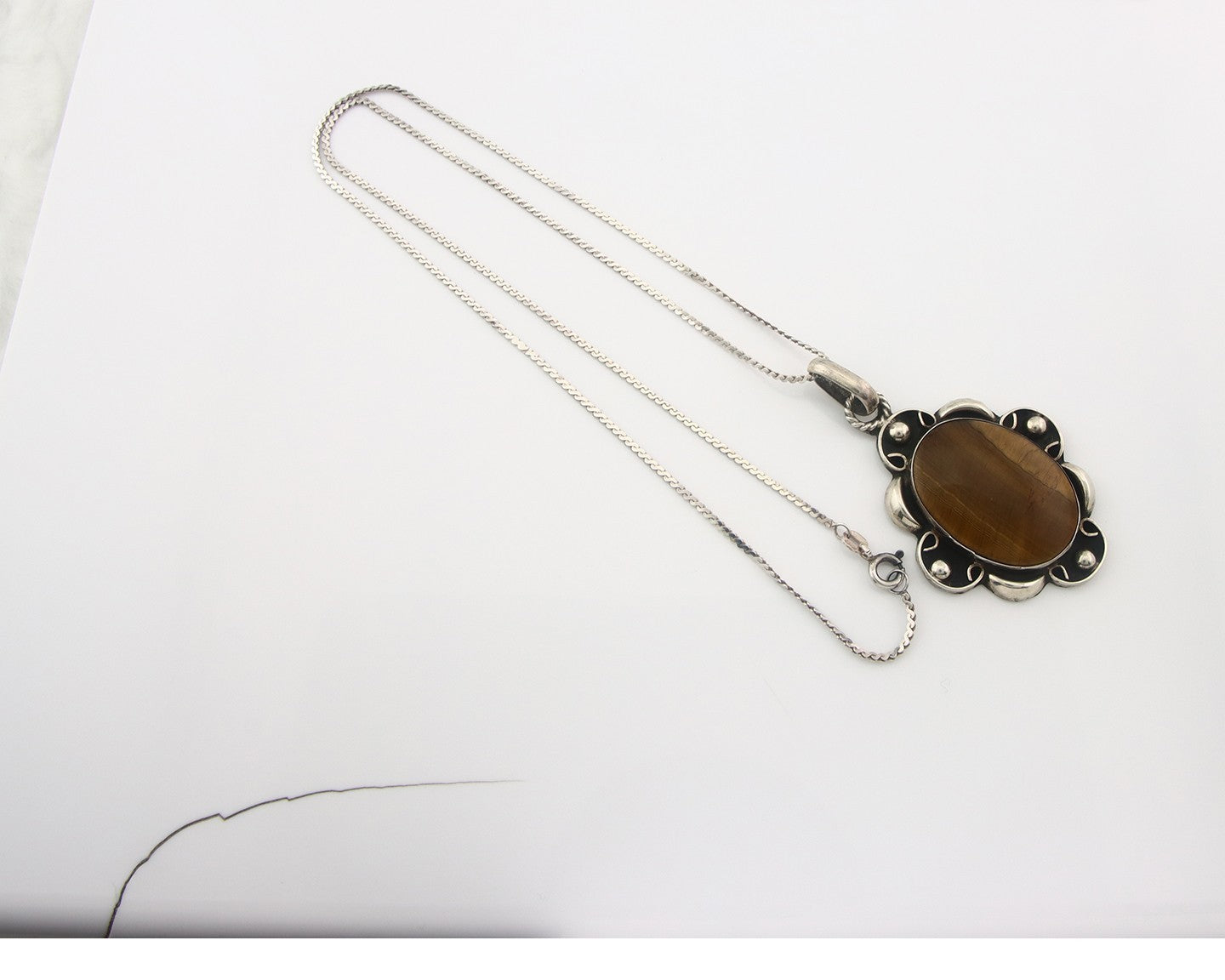 Navajo Sterling Silver Necklace Authentic Tiger Eye Sapphire Vintage Handmade