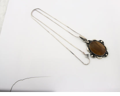 Navajo Sterling Silver Necklace Authentic Tiger Eye Sapphire Vintage Handmade