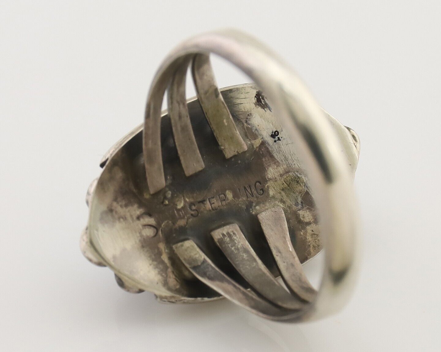 Navajo Ring 925 Silver Sleeping Beauty Turquoise Artist Signed SC C.80's