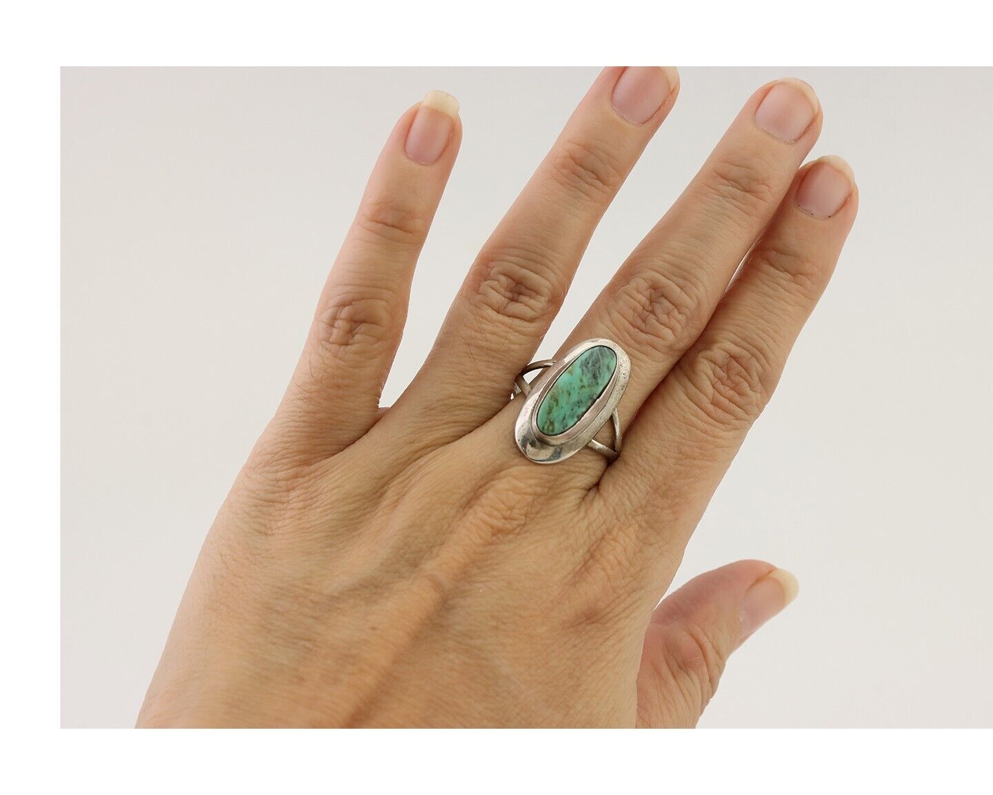 Navajo Handmade Ring 925 Silver Blue Turquoise Artist Signed Kachina C.80's