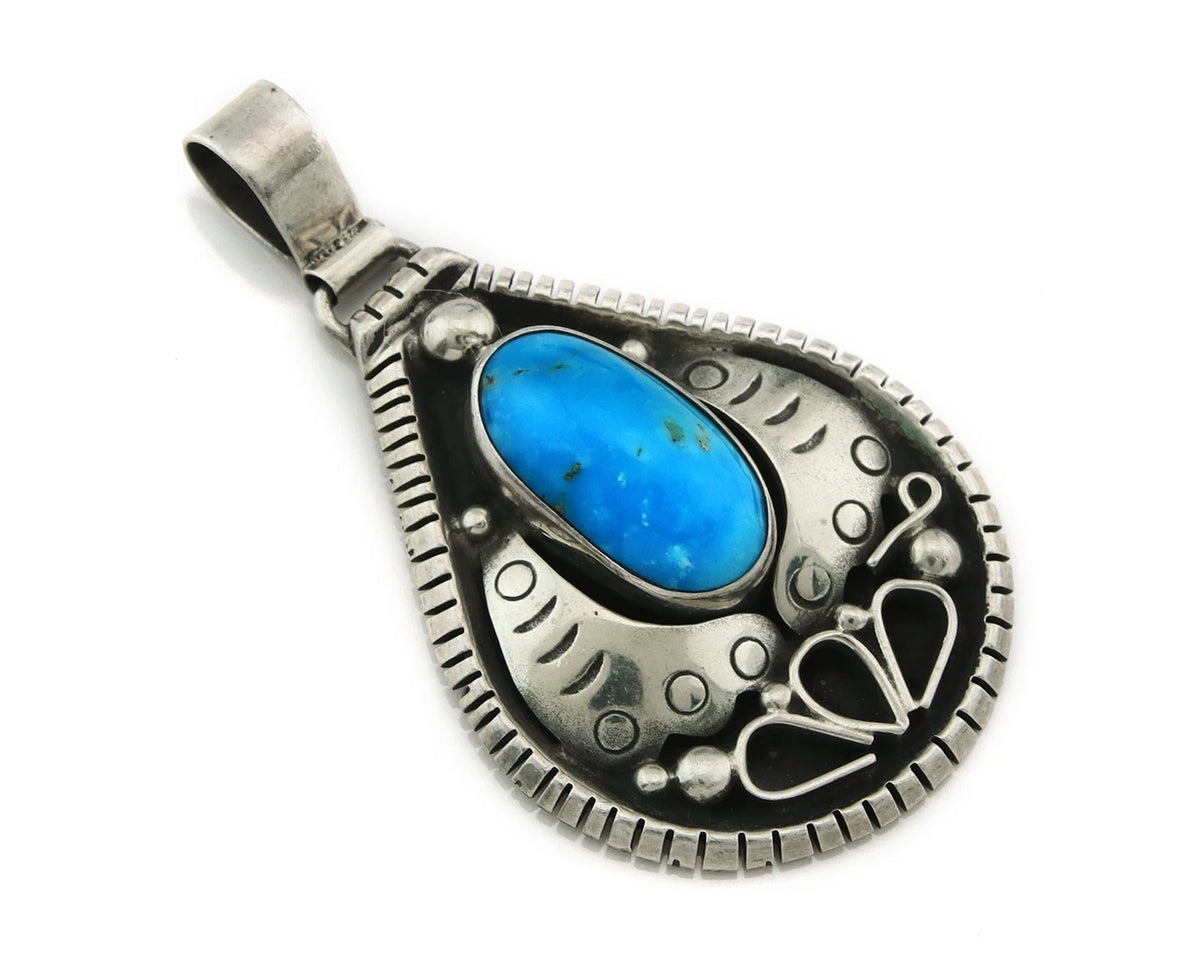 Navajo Pendant 925 Sterling Silver Natural Turquoise Vintage Artist Sign Teepee
