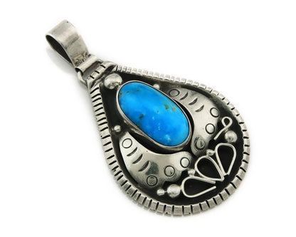 Navajo Pendant 925 Sterling Silver Natural Turquoise Vintage Artist Sign Teepee