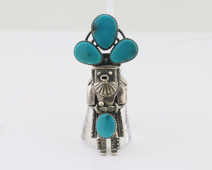 Navajo Kachina Ring 925 Silver Turquoise Artist Signed Broken Arrow C.80's