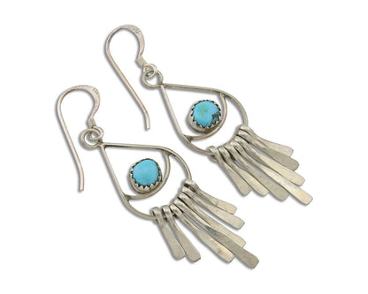 Navajo Dangle Earrings 925 Silver Natural Turquoise Artist Signed JB C.80's
