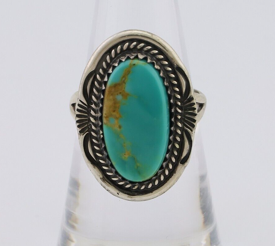 Navajo Ring 925 Silver Natural Blue Turquoise Artist Signed M BEGAY C.80's