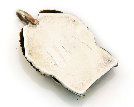 Navajo Pendant Sterling Silver & Gold Natural Blue Turquoise Authentic Native