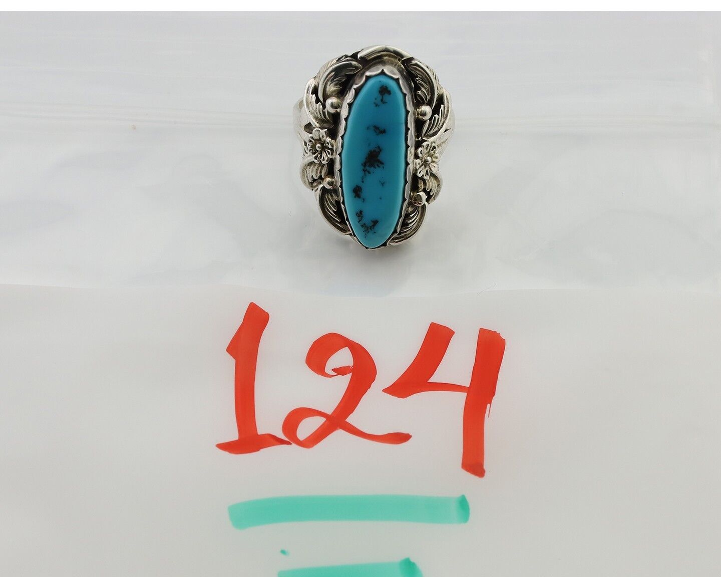 Navajo Ring 925 Silver Sleeping Beauty Turquoise Signed JJM C.80's