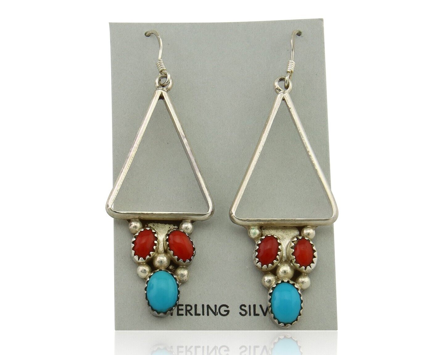 Navajo Earrings 925 Silver Turquoise & Coral Native American Artist C.80's