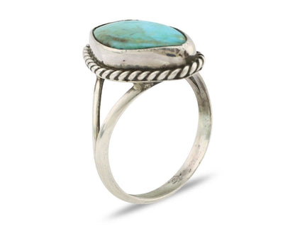 Navajo Ring 925 Silver Natural Turquoise Artist Signed Rabbit Stick C.80's