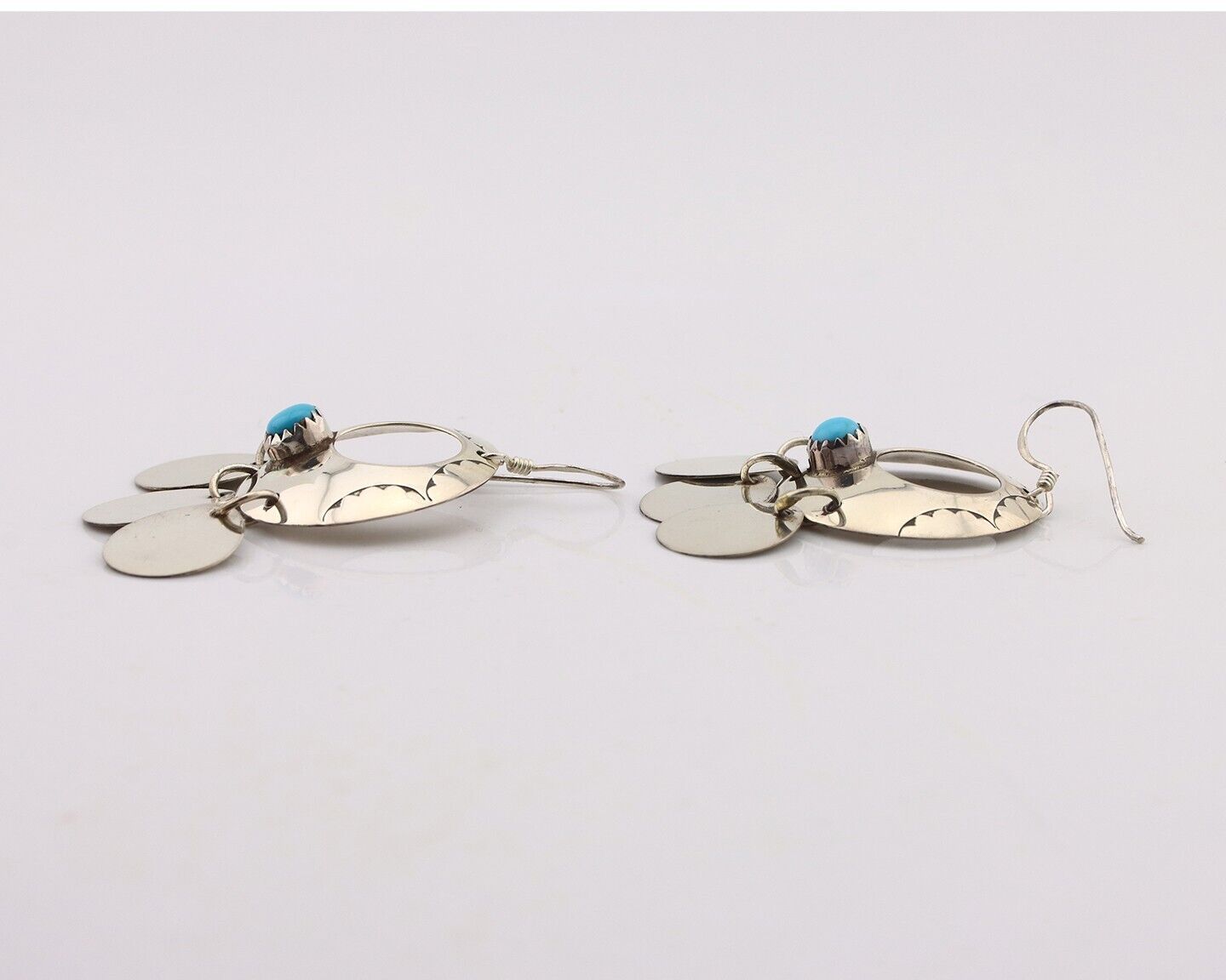 Navajo Dangle Handmade Earrings 925 Silver Blue Turquoise Native Artist C.80's