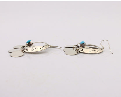 Navajo Dangle Handmade Earrings 925 Silver Blue Turquoise Native Artist C.80's