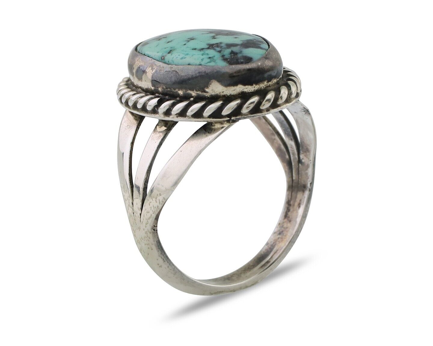Navajo Ring 925 Silver Turquoise Native American Artist Size 8.0 C.80's