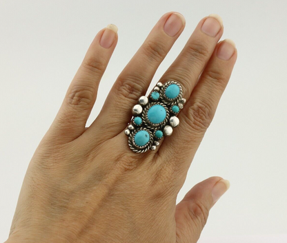 Navajo Ring 925 Silver Blue Turquoise Artist Signed M Charlie C.80's