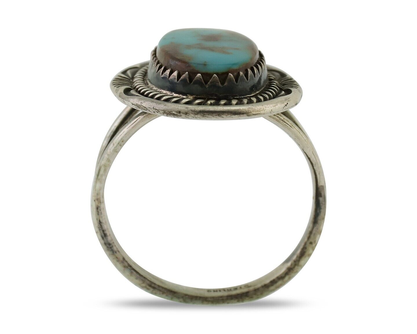 Navajo Ring 925 Silver Sleeping Beauty Turquoise Native American Artist C.80's