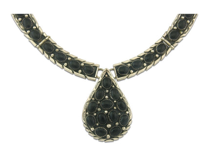 Vintage Navajo Necklace 925 Silver Natural Onyx Artist Signed Ella Cowboy